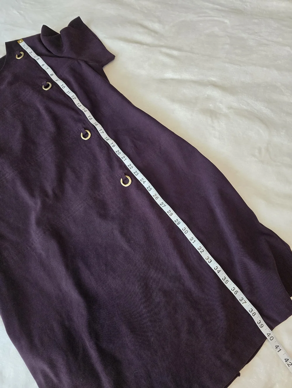 Vintage Sag Harbor Dress Size 16 Purple Faux Suede Shift Gold Ring Detail Short